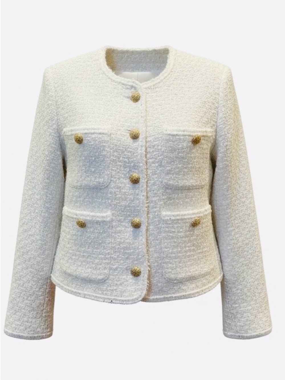 Aqua Women's Cream Tweed Blazer Jacket with Gold Buttons Size XL✨